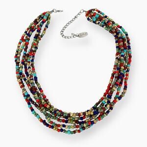 Jules B Seed Bead Choker Multi Strand Necklace Colorful Fashion Statement Signed